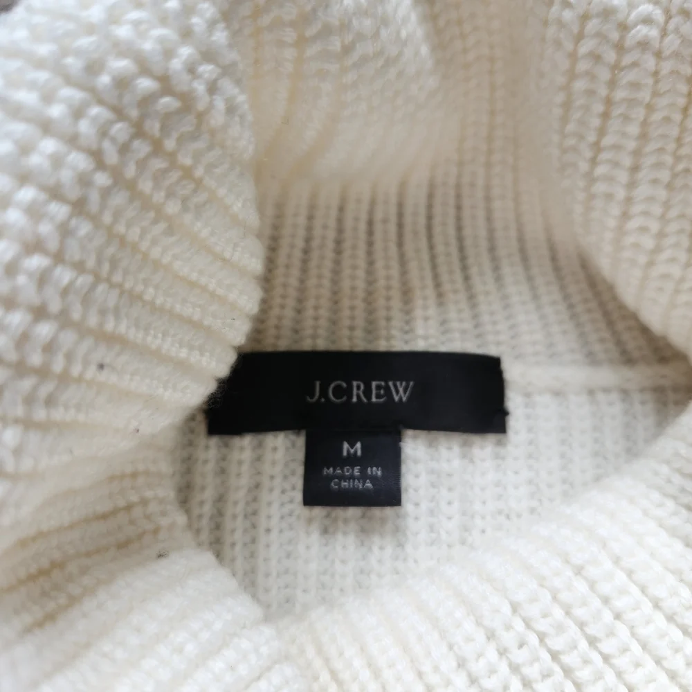 J. Crew Ribbed Cashmere Blend Turtleneck Relaxed Sweater Ivory Medium